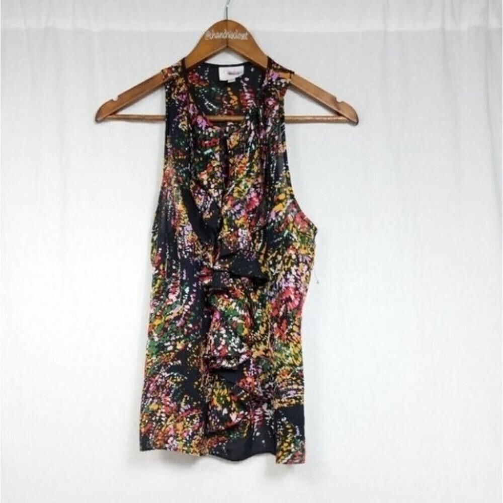 Parker Multi Color Ruffle Colorful Silk Tank Top S